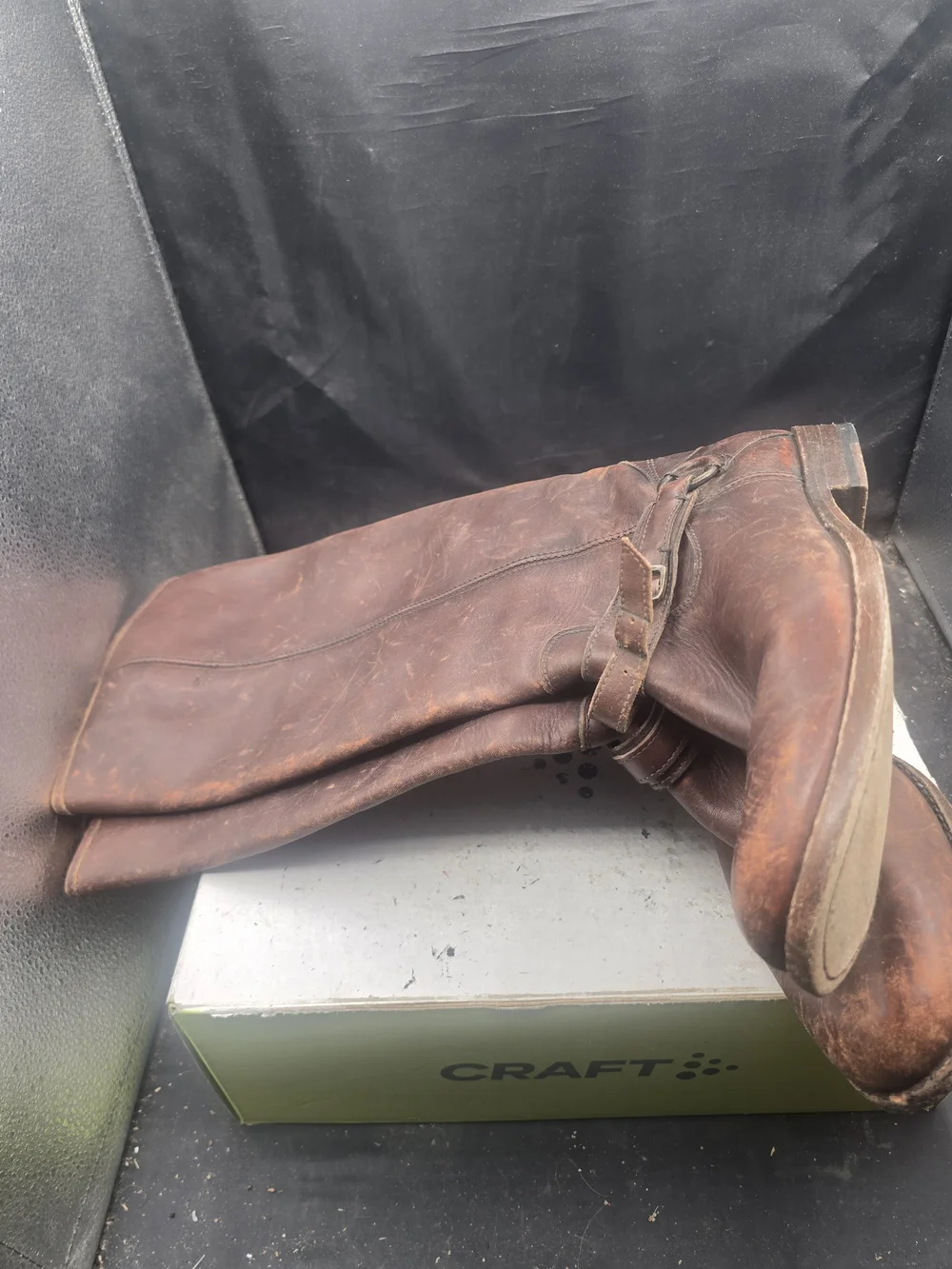 Frye Women Distressed Brown Leather Mid-Calf Harness Boots